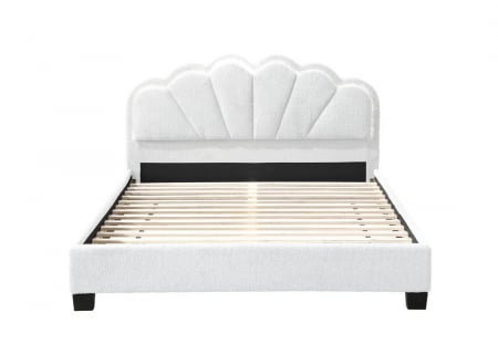 Pat tapitat Comfort 2 cu LED, 160x200, cadru din lemn cu somiera fixa, culoare Crem [2]