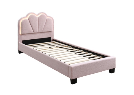 Pat tapitat Comfort 2 cu LED , 90x200, cadru din lemn cu somiera fixa, culoare Roz [3]