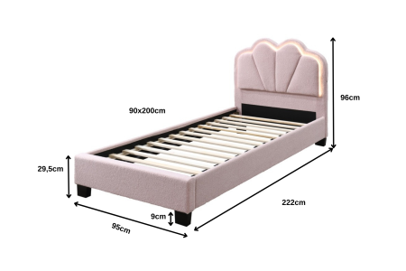 Pat tapitat Comfort 2 cu LED , 90x200, cadru din lemn cu somiera fixa, culoare Roz [5]