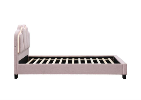 Pat tapitat Comfort 2 cu LED , 90x200, cadru din lemn cu somiera fixa, culoare Roz [2]