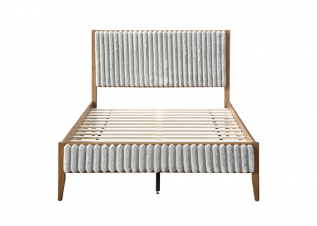 Set pat tapitat din lemn Siera cu saltea ortopedica de 140x200 inclusa, somiera fixa, culoare Gri [3]
