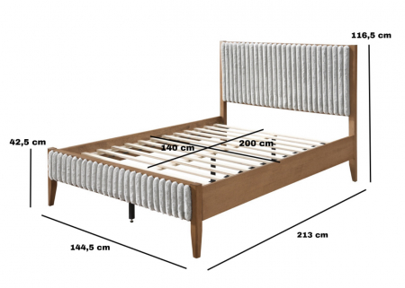 Set pat tapitat din lemn Siera cu saltea ortopedica de 140x200 inclusa, somiera fixa, culoare Gri [6]