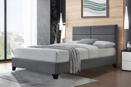 MOBILIER DORMITOR - Pat Tapitat Houston 160x200 cm, cadru din lemn cu somiera fixa, Culoare Gri