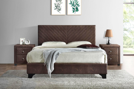 Paturi - Pat Tapitat Kring 160x200 cm, cadru din lemn cu somiera fixa, Culoare Maro