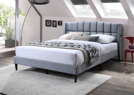 MOBILIER DORMITOR - Pat tapitat Maya 2, 140x200, cadru din lemn cu somiera fixa, culoare Gri
