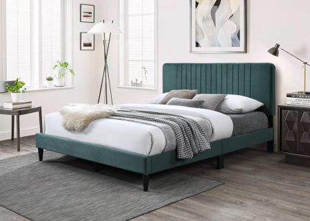 MOBILIER DORMITOR - Pat tapitat Emerald cu catifea verde, 160x200, cadru din lemn cu somiera fixa
