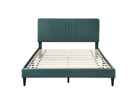 Set pat tapitat Emerald cu saltea ortopedica, cadru din lemn cu somiera fixa, catifea verde [4]