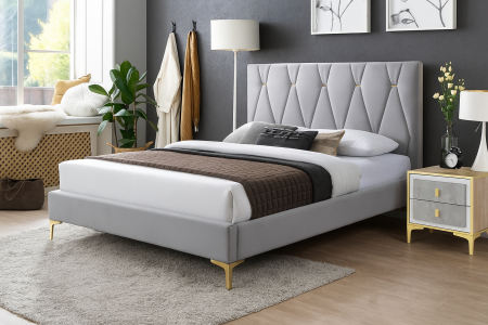 MOBILIER DORMITOR - Pat tapitat Mervine, 160x200 + noptiera Nero cadou