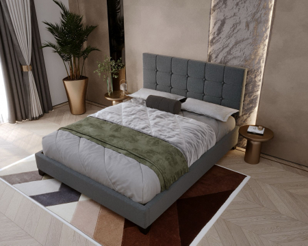 Set pat tapitat Modern cu saltea ortopedica inclusa, cadru din lemn, culoare Gri [4]