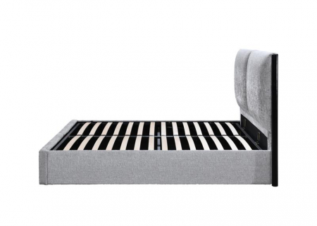 Pat tapitat Nordic, 160x200, cu somiera metalica rabatabila si spatiu de depozitare, culoare Gri [7]