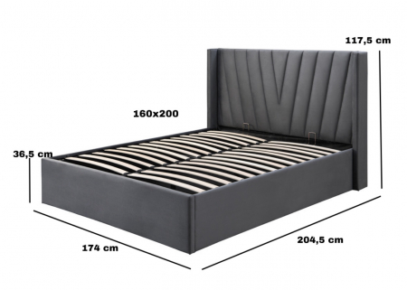 Pat tapitat Prestige 2, 160x200, cu somiera metalica rabatabila si spatiu de depozitare, culoare Gri [6]