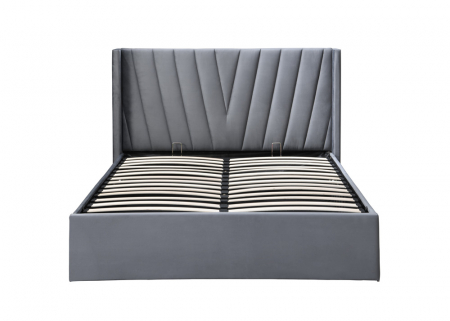 Pat tapitat Prestige 2, 160x200, cu somiera metalica rabatabila si spatiu de depozitare, culoare Gri [4]