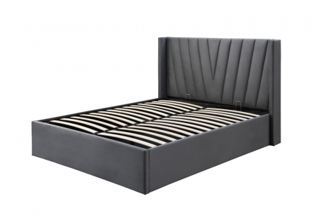 Pat tapitat Prestige 2, 160x200, cu somiera metalica rabatabila si spatiu de depozitare, culoare Gri [2]