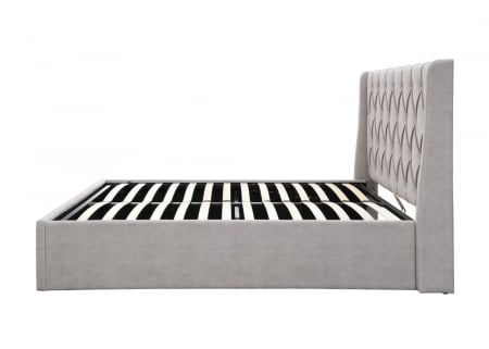 Pat tapitat Prestige 1, 160x200, cu somiera metalica rabatabila si spatiu de depozitare, culoare Crem [6]