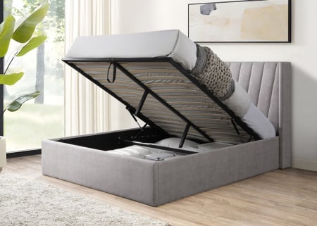 Pat tapitat Prestige 2, 180x200, cu somiera metalica rabatabila si spatiu de depozitare, culoare Crem [2]