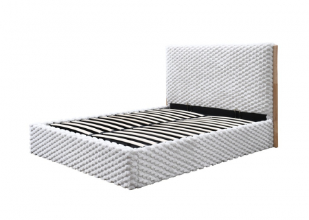 Pat tapitat Nordic cu stofa bucla, 160x200, cu somiera metalica rabatabila si spatiu de depozitare, culoare Bej [4]