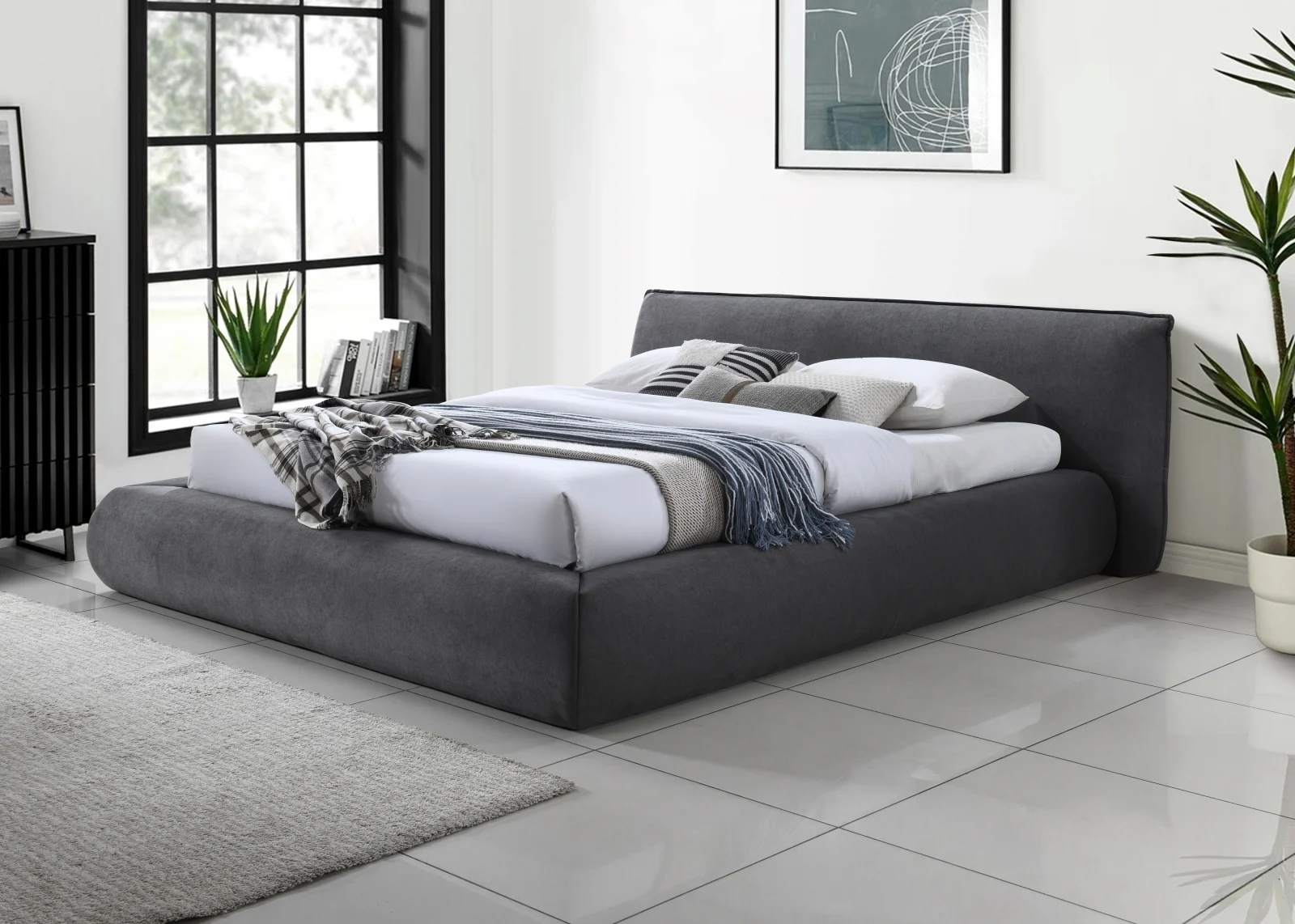 MOBILIER DORMITOR - Pat Tapitat rabatabil Premium Cloud Gri 160x200