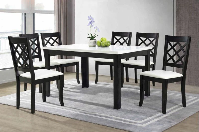 MOBILIER LIVING - Set Masa + 6Scaune Lemn Negru
