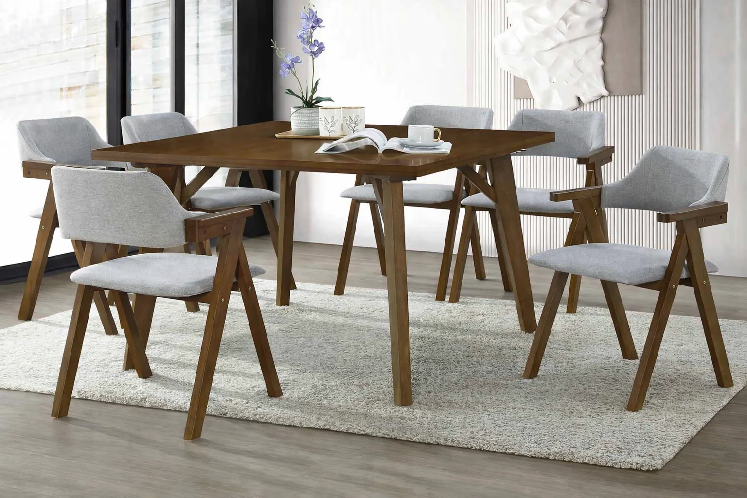 MOBILIER LIVING - Set masa +6 Scaune Wood 2 Lemn