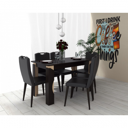 Mese - Set Masa Mario Cu 6 Scaune Tapitate RH6002C Negru