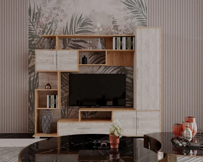 Living Set - Set Mobila Living Pekin Ro 210x40x179 cm,  k003/k001 Stejar