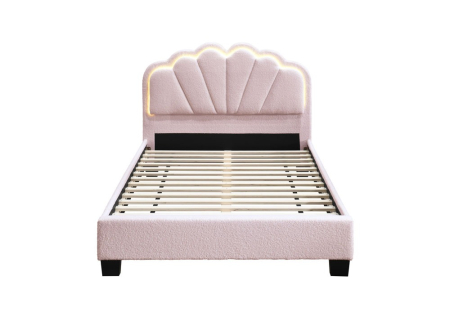 Set pat tapitat Comfort 2 cu LED cu saltea inclusa, cadru din lemn cu somiera fixa, culoare Roz [4]