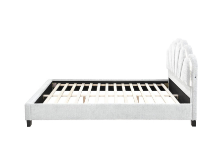 Set pat tapitat Comfort 2 cu LED cu saltea inclusa, cadru din lemn cu somiera fixa, culoare Crem [3]