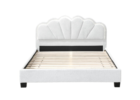 Set pat tapitat Comfort 2 cu LED cu saltea inclusa, cadru din lemn cu somiera fixa, culoare Crem [4]
