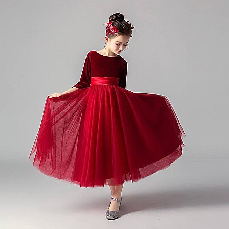 Rochii mâneci lungi - Rochița Gaby (Roșie Catifea) – Descoperă eleganța!