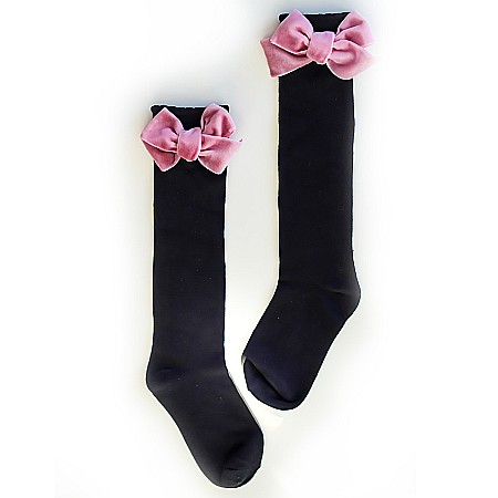 Accesorii - Sosete Julia cu funda din catifea (Negru+Roz)