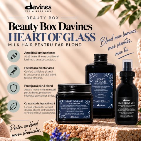 Pachet Par Blond - Beauty Box Davines Heart of Glass + Milk Hair