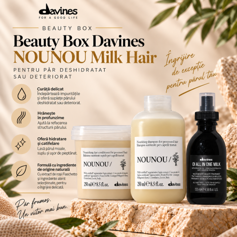 Pachet Hidratare - Beauty Box  Davines NouNou + Milk Hair - Pentru Par Deshidratat sau Deteriorat