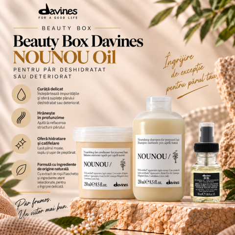 Pachet Hidratare - Beauty Box  Davines NouNou + Oil - Pentru Par Deshidratat sau Deteriorat