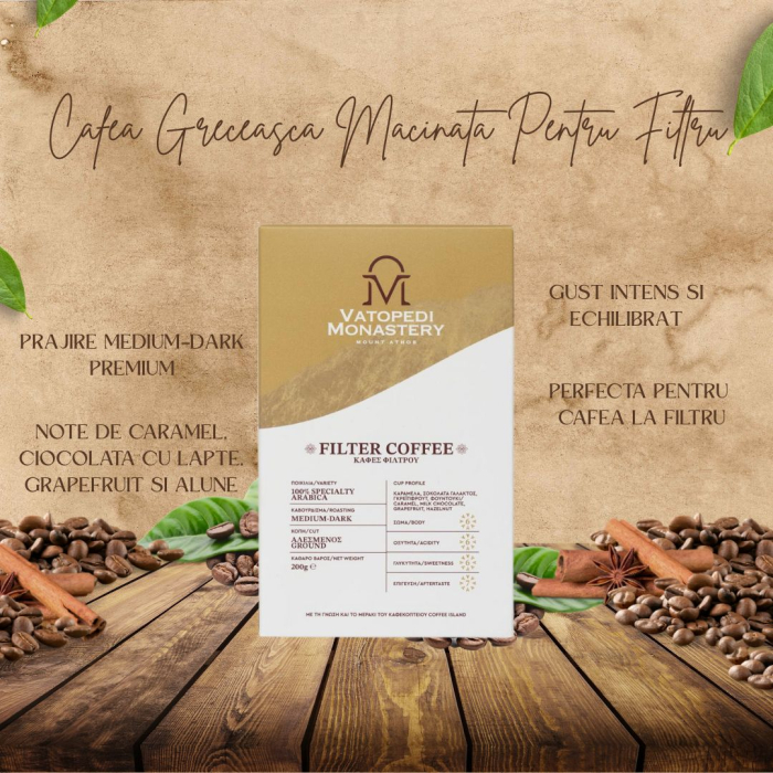 Cafea Filtru Macinata, Muntele Athos, Grecia, Prajire Medium - Dark - 200 Gr [5]