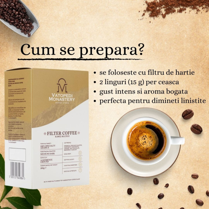 Cafea Filtru Macinata, Muntele Athos, Grecia, Prajire Medium - Dark - 200 Gr [7]