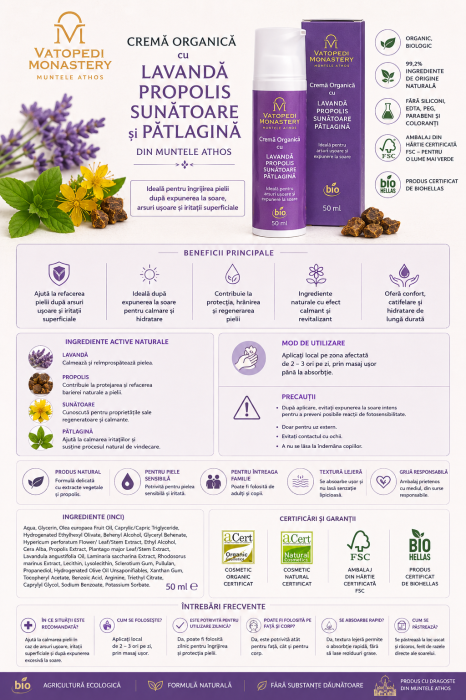 Crema Organica Cu Lavanda, Propolis, Sunatoare si Patlagina Din Muntele Athos [8]