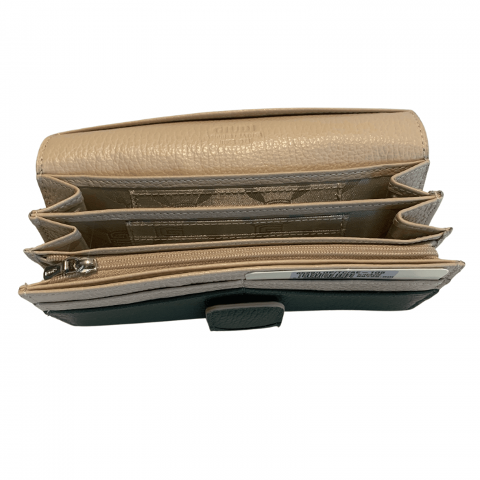 Portofel plic dama multicompartimentat, inchidere cu clapeta si capsa, piele naturala, exterior olive/interior bej [4]