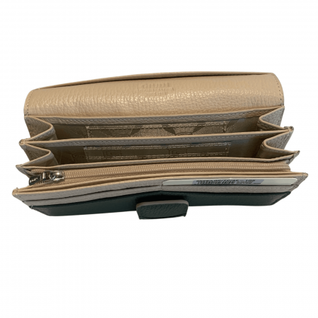 Portofel plic dama multicompartimentat, inchidere cu clapeta si capsa, piele naturala, exterior olive/interior bej [3]