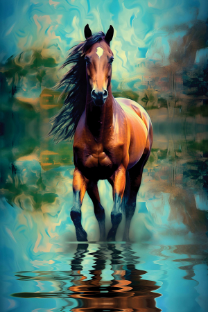 Tablouri Chic și Glam - Cal în apă, libertate pură