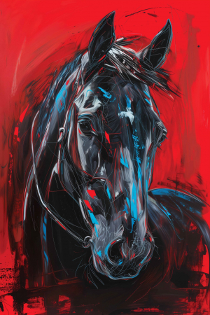 Tablouri Chic și Glam - Cal negru,pasiune roșie