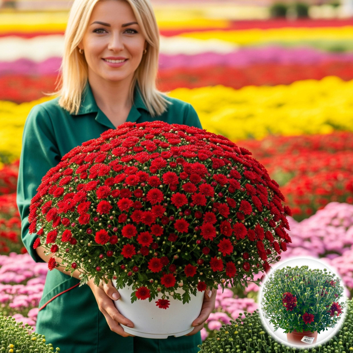 Crizantema Multiflora Rosie XL tufa mare inflorita ghiveci Pepiniera Sibiu [2]