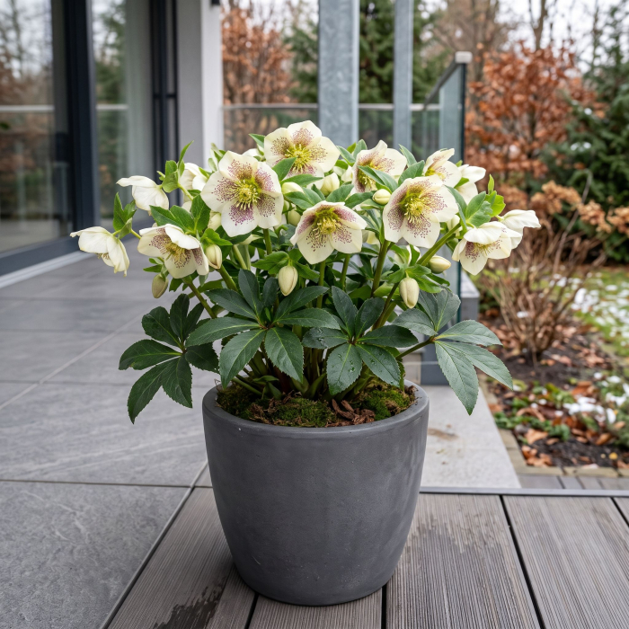 Helleborus orientalis Spotted White spanz alb patat flori de iarna ghiveci Pepiniera Sibiu [2]