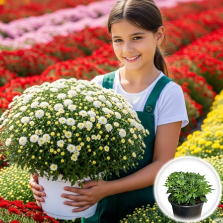 Flori Gradina si Balcon - Crizantema Multiflora Alba XL tufa mare inflorita ghiveci Pepiniera Sibiu