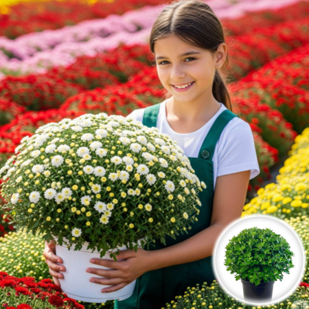 Flori Gradina si Balcon - Crizantema Multiflora Alba XL tufa mare inflorita ghiveci Pepiniera Sibiu