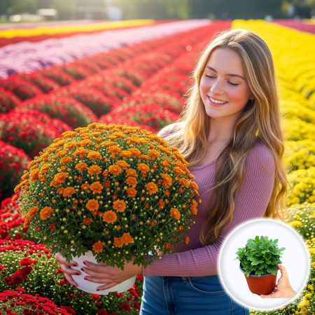 Flori Gradina si Balcon - Crizantema Multiflora Portocalie XL tufa mare inflorita ghiveci Pepiniera Sibiu