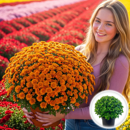 Flori Gradina si Balcon - Crizantema Multiflora Portocalie XL tufa mare inflorita ghiveci Pepiniera Sibiu