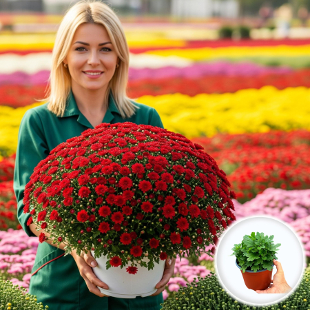 Flori Gradina si Balcon - Crizantema Multiflora Rosie XL tufa mare inflorita ghiveci Pepiniera Sibiu