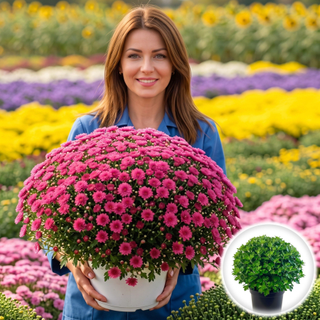 Flori Gradina si Balcon - Crizantema Multiflora Roz XL tufa mare inflorita ghiveci Pepiniera Sibiu