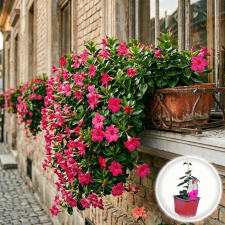 Flori Gradina si Balcon - Dipladenia Mandevilla Roz Ghiveci Productie Proprie Pepiniera Sibiu