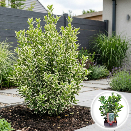 Euonymus - Euonymus japonicus Kathy salba japoneza frunze variegate alb verde tufa 40cm Pepiniera Sibiu
